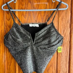 Steve Madden Silver Asymmetrical Ruched Camisole